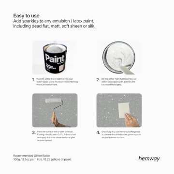 Hemway Glitter Paint Additive Crystals for Acrylic Emulsion Paint, Interior & Exterior Walls, Wood, Varnish, Matt, Gloss, Furniture 100g / 3.5oz - Extra Chunky (1/24" 0.040" 1mm) - Silver