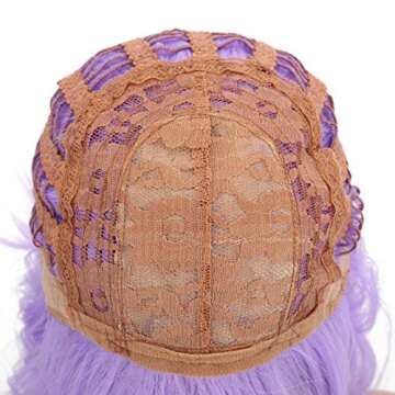 FAELBATY Wavy Wig Short Purple Wigs With Air Bangs Shoulder Length Wig For Women Curly Wavy Synthetic Halloween Cosplay Wig for Girl Costume Wigs (12" Purple Color)