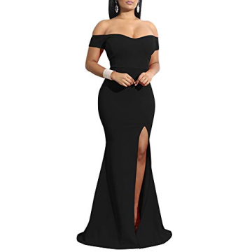 YMDUCH Women's Off Shoulder High Split Long Formal Evening Gown