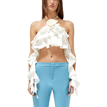 Women's 3D Flower Sheer Mesh Crop Top Y2K Fashion