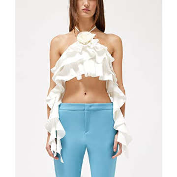 Women's 3D Flower Sheer Mesh Crop Top Y2K Fashion