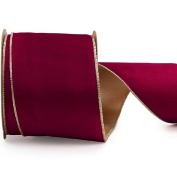 LaRibbons Velvet Wired Ribbon Red Gold 10 Yards 4 Inch