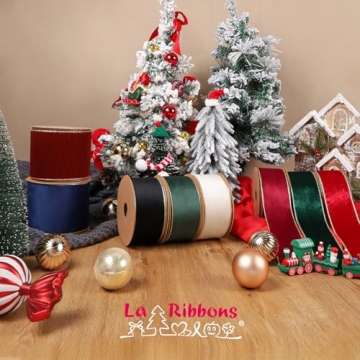 LaRibbons Velvet Wired Ribbon Red Gold 10 Yards 4 Inch