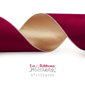 LaRibbons Velvet Wired Ribbon Red Gold 10 Yards 4 Inch