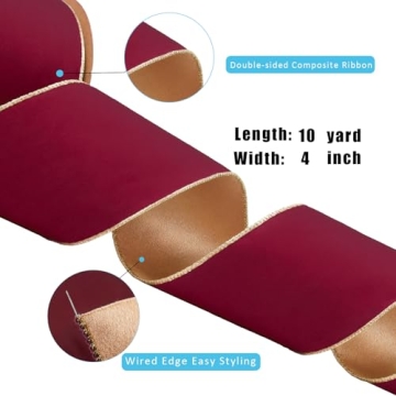 LaRibbons Velvet Wired Ribbon Red Gold 10 Yards 4 Inch