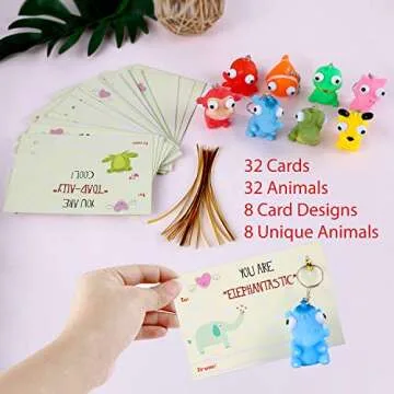 SAMRIKO Premium 32 Piece Valentines Day Card for Kids With Squeezable PopEye Animal Keychain Perfect for Valentine’s Day Gifts for Kids, Class Valentine Gifts, Valentine Gifts for Class, Classroom