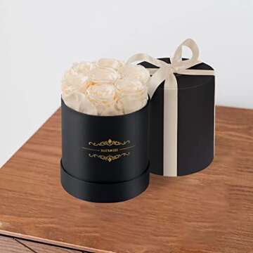 NATROSES Preserved Roses in a Round Box Roses That Last Up to 3 Years, Long Lasting Roses Valentines Day Gifts for Her, Mothers Day Gifts from Daughter (Buttermilk)