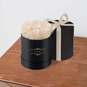 NATROSES Preserved Roses in a Round Box Roses That Last Up to 3 Years, Long Lasting Roses Valentines Day Gifts for Her, Mothers Day Gifts from Daughter (Buttermilk)