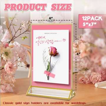 TonGass (12-Pack 5x7 Standard Double-Sided Acrylic Wedding Table Numbers Picture Frames, Clear Sign ...