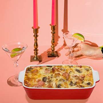 Hiceeden 3 Pack Ceramic Baking Dish Set, Square Porcelain Casserole Dish with Handle, Red, 13.7'' x 9.8'' x 7.9'', 9 in, Matte Finish, Oven & Dishwasher Safe