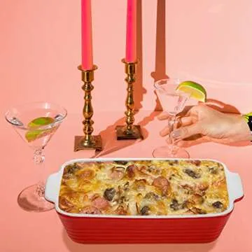 Hiceeden 3 Pack Ceramic Baking Dish Set, Square Porcelain Casserole Dish with Handle, Red, 13.7'' x 9.8'' x 7.9'', 9 in, Matte Finish, Oven & Dishwasher Safe