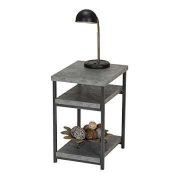 Household Essentials Side Table | End Table with Shelf for Storage | Faux Slate Concrete 17.9D x 23.6W x 17.46H in