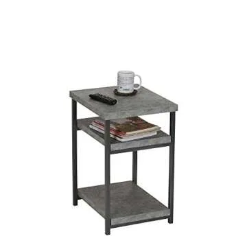 Household Essentials Side Table | End Table with Shelf for Storage | Faux Slate Concrete 17.9D x 23.6W x 17.46H in