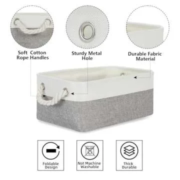 Bidtakay Small Baskets for Organizing Fabric Storage Baskets for Shleves 6 Pack Collapsible Closet Storage Bins with Handles Linen Organizer Baskets for Bathroom Nursery Home Storage (White&Grey)