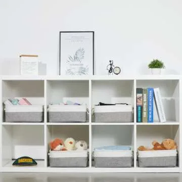 Bidtakay Small Baskets for Organizing Fabric Storage Baskets for Shleves 6 Pack Collapsible Closet Storage Bins with Handles Linen Organizer Baskets for Bathroom Nursery Home Storage (White&Grey)