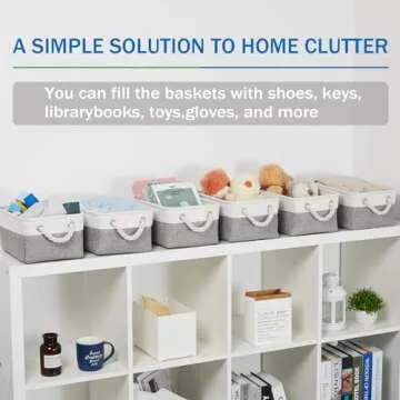 Bidtakay Small Baskets for Organizing Fabric Storage Baskets for Shleves 6 Pack Collapsible Closet Storage Bins with Handles Linen Organizer Baskets for Bathroom Nursery Home Storage (White&Grey)