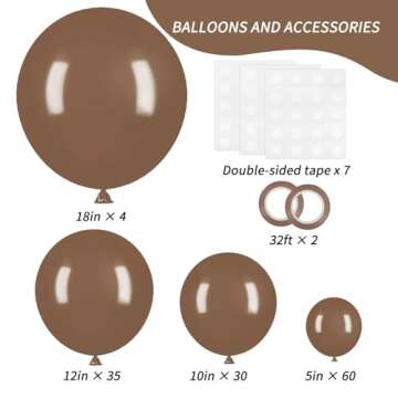RUBFAC 129pcs Brown Balloons Different Sizes 18 12 10 5 Inches for Garland Arch Kit, Premium Boho Co...