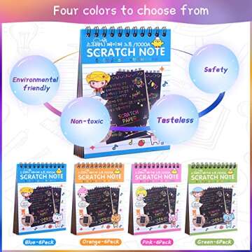 POKONBOY 24 Pack Rainbow Scratch Paper Arts Notebooks, Scratch Note Pads for Kids Rainbow Party Favors Coloring Books for Girls Boys Art Party Supplies