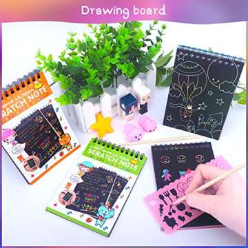 POKONBOY 24 Pack Rainbow Scratch Paper Arts Notebooks, Scratch Note Pads for Kids Rainbow Party Favors Coloring Books for Girls Boys Art Party Supplies