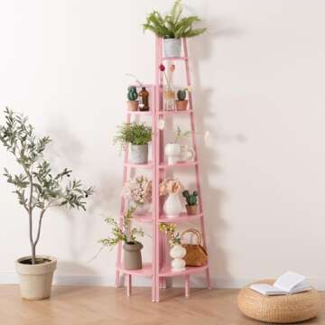 Yoobure Corner Shelf, 4-Tier Corner Bookshelf with Metal Frame, Ladder Corner Shelves Display Shelf ...
