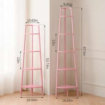 Yoobure Corner Shelf, 4-Tier Corner Bookshelf with Metal Frame, Ladder Corner Shelves Display Shelf for Bedroom Living Room, Tall Corner Bookcase Corner Plant Stand, Wood Small Corner Shelf Stand Home