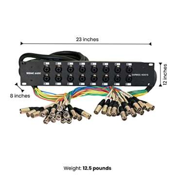 Seismic Audio Rack Mount 16 Channel TRS Combo Splitter Snake Cable-5' and 15' XLR Trunks (SARMSS-16x...