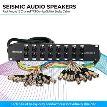 Seismic Audio Rack Mount 16 Channel TRS Combo Splitter Snake Cable-5' and 15' XLR Trunks (SARMSS-16x515)