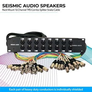Seismic Audio Rack Mount 16 Channel TRS Combo Splitter Snake Cable-5' and 15' XLR Trunks (SARMSS-16x515)
