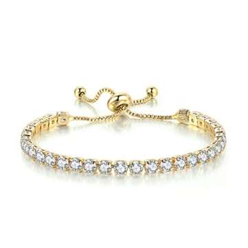Tennis Chain Rhinestone Beads Slider Bracelet 14K Gold Silver Plated Adjustable Crystal Seed Bracele...