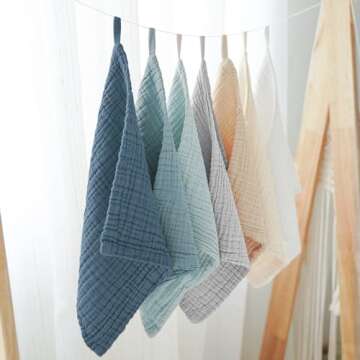 Konssy Baby Muslin Washcloths 7 Pack -100% Cotton Baby Bath Towels, Soft Baby Wash Cloths and Absorbent Burp Cloths for Newborn Kids Girls and Boys, 11x11 inches