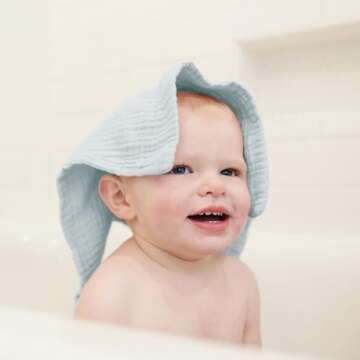 Konssy Baby Muslin Washcloths 7 Pack -100% Cotton Baby Bath Towels, Soft Baby Wash Cloths and Absorbent Burp Cloths for Newborn Kids Girls and Boys, 11x11 inches