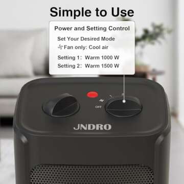 JNDRO Portable Electric Space Heater - 1500W/750W Quiet Ceramic mini Heater Fan with Thermostat, Hea...