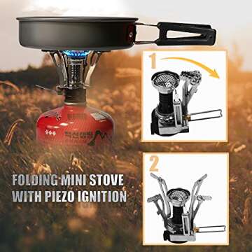 16pcs Camping Cookware Stove Carabiner Folding Spork Set Bisgear(TM) Outdoor Camping Hiking Backpacking Non-stick Cooking Non-stick Picnic Bowl Pot Pan , Folding Spork , Mini Stove with Piezo Ignition