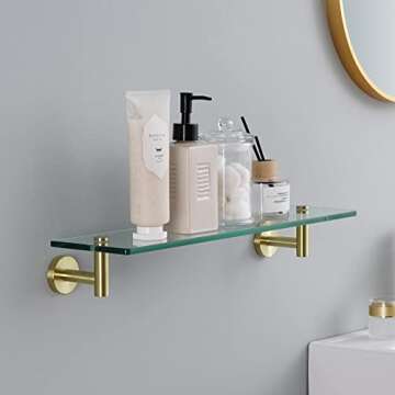 KES Bathroom Glass Shelf with 8 MM-Thick Tempered Glass and SUS 304 Stainless Steel Brushed Gold Bra...