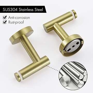 KES Bathroom Glass Shelf with 8 MM-Thick Tempered Glass and SUS 304 Stainless Steel Brushed Gold Brackets 20-Inch Rectangular Rustproof Storage Organizer Wall Mount, A2021-BZ