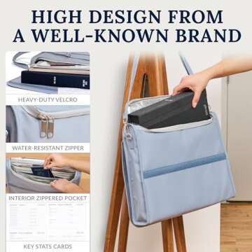 The PaperSavor ™ Fireproof Crossbody Bag - Waterproof & Flame Retardant Bag for Documents, Cash, & Essentials - Stylish Bag with Wide Strap, Secure Closure, Interior Organization - Large, Light Blue