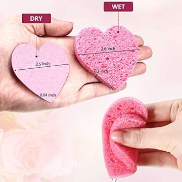 Nuenen 60 Pieces Facial Sponges with Container, Heart Shape Compressed Face Sponges Natural Cleaning Pads for Washing Face Cleaning Exfoliating Esthetician Makeup Removal(Pink)