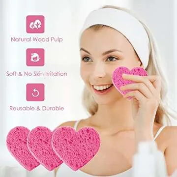 Adorable 60 Heart Shape Facial Sponges - Natural Cleansing Pads
