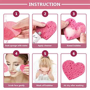 Nuenen 60 Pieces Facial Sponges with Container, Heart Shape Compressed Face Sponges Natural Cleaning Pads for Washing Face Cleaning Exfoliating Esthetician Makeup Removal(Pink)