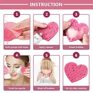 Adorable 60 Heart Shape Facial Sponges - Natural Cleansing Pads