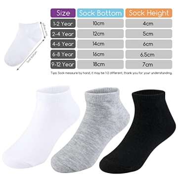 BOOPH Kids Socks for Boys Girls Low Cut Athletic Ankle Socks 6-8 Years White