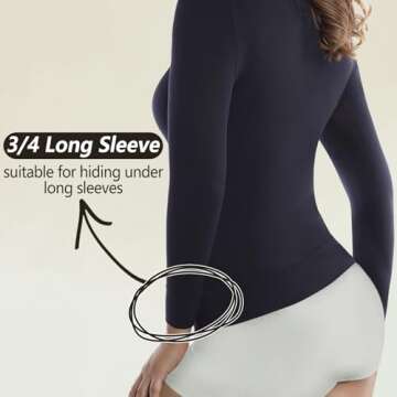 +MD Women's Compression Slimming Shirt 3/4 Long Sleeve Undershirts Round-Neck Basic Shapewear Tops Blacks