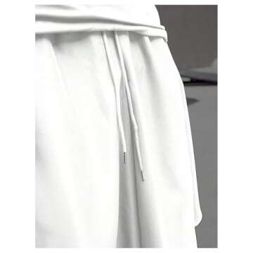 OYOANGLE Men's Skirt Pants Elastic Drawstring Waist Irregular Hem Wide Leg Trousers Loose Harem Pants White X-Large