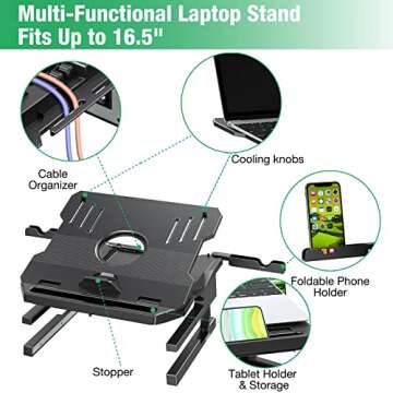 Zimilar Laptop Stand, Ergonomic Height Adjustable Laptop Stand for Desk, Multi-Angle Portable Laptop Riser with 360° Rotating Base, Foldable Computer Stand Riser Fits Most Laptops up to 15.6" (Black)