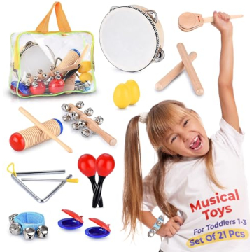 Toddler Educational & Musical Percussion for Kids & Children Instruments Set 21 Pcs – with Tambour...