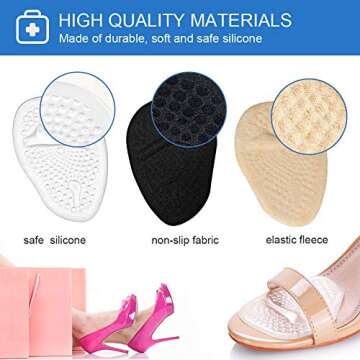 3 Pairs Metatarsal Pads for Women, Professional Reusable Silicone Ball of Foot Cushions, All Day Pai...