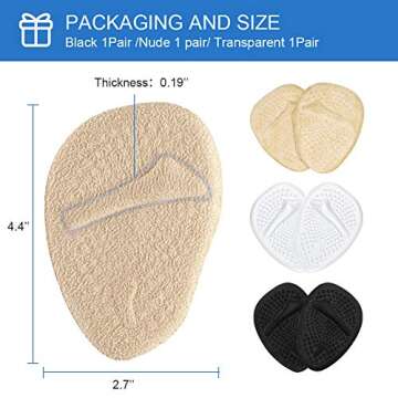 3 Pairs Metatarsal Pads for Women, Professional Reusable Silicone Ball of Foot Cushions, All Day Pain Relief and Comfort, One Size Fits Shoe Inserts, by Mildsun.