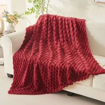 NEWCOSPLAY Super Soft Throw Blanket Red Premium Silky Flannel Fleece 3D Clouds Stylish Jacquard Lightweight Bed Blanket All Season Use 350GSM (Red, Throw(50"x60"))