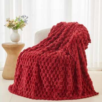 NEWCOSPLAY Super Soft Throw Blanket Red Premium Silky Flannel Fleece 3D Clouds Stylish Jacquard Lightweight Bed Blanket All Season Use 350GSM (Red, Throw(50"x60"))