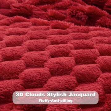NEWCOSPLAY Super Soft Throw Blanket Red Premium Silky Flannel Fleece 3D Clouds Stylish Jacquard Lightweight Bed Blanket All Season Use 350GSM (Red, Throw(50"x60"))